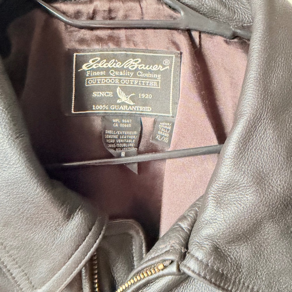 Vintage Eddie Bauer Mens XL Tall Dark Brown Genuine Leather Full Zip Jacket - Picture 4 of 5